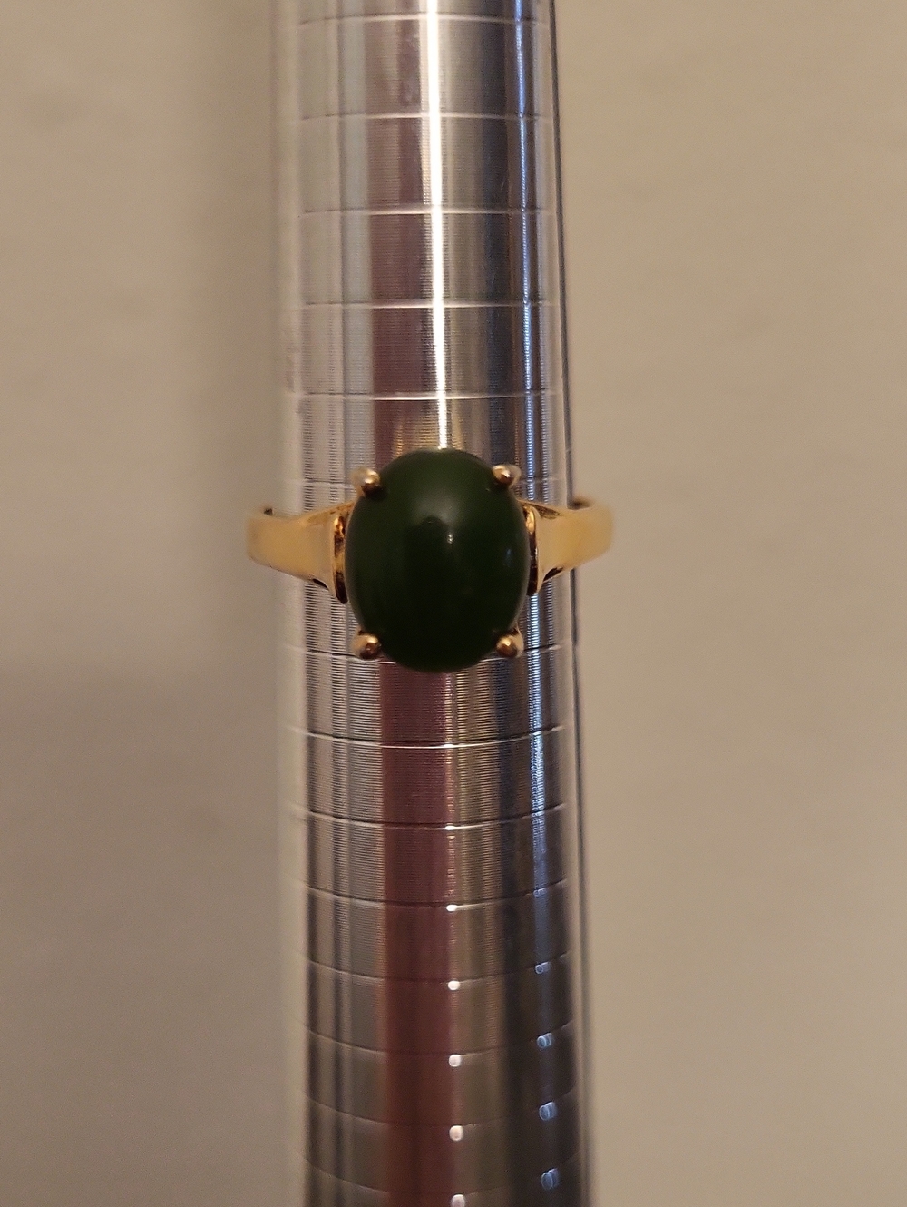 925 Vermiel Gold Nephrite-Jade Stone Ring - Picture 7 of 9